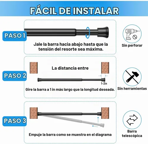 Vista 6 de Pack de 2 cortineros con resorte de tensión de 8 a 12.5 pulgadas, cortineros mini DIY sin necesidad de perforación para ventanas delgadas, armarios