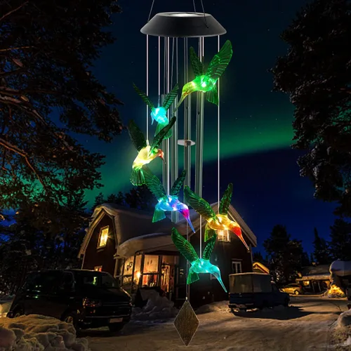 Vista 4 de Campanillas de viento solares de colibrí para exteriores, regalo para padre, regalos de cumpleaños para madre, marido, padrastro, mujer, abuela