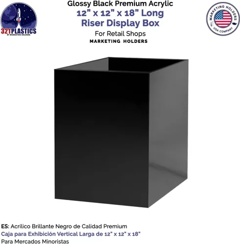 Vista 5 de Marketing Holders Caja de exhibición de acrílico negro brillante de 12 x 12 x 18 pulgadas con un lado abierto sin tapa, versátil y alto