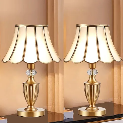Vista 8 de Lámpara de mesa de latón lámpara de noche retro estudio pantalla de vidrio lámpara de mesa decoración del hogar lámpara de mostrador de mesita