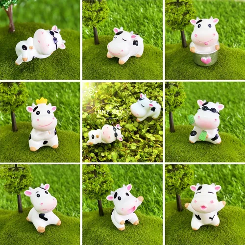 Vista 6 de JKanruh 16 piezas de lindas vacas, mini animales miniatura de resina, adornos de paisaje de musgo de jardín de hadas para decoración al aire libre