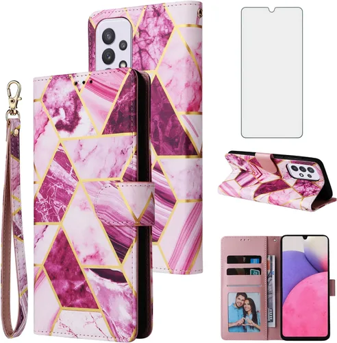 Vista 9 de Asuwish Funda compatible con Samsung Galaxy A33 5G 2022 y protector de pantalla de vidrio templado, tarjetero de cuero con función atril, funda
