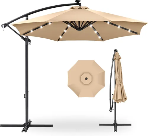 Vista 26 de Best Choice Products Sombrilla de Patio de Mercado Colgante Descentrada con LED Solar de 10 pies para Patio Trasero, Junto a la Piscina, Césped