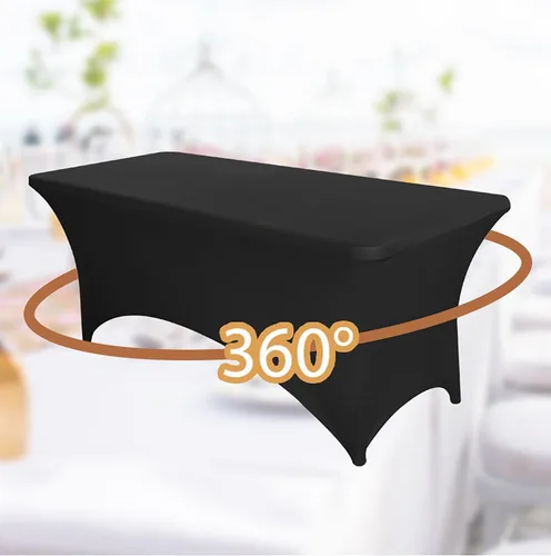 Vista 4 de PTC21B - Juego de 6 manteles elásticos de 6 pies, color negro, rectangular, ajustable, lavable, de elastano, para fiestas, bodas, cócteles