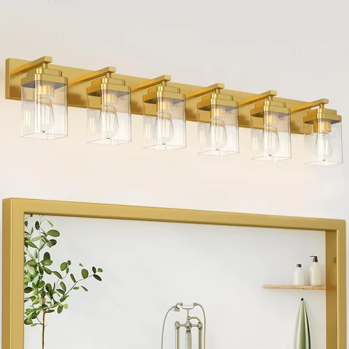 Vista 10 de Lámparas blancas para baño, 2 luces de baño, accesorios de iluminación sobre el espejo, diseño cuadrado y placa trasera grande rectangular