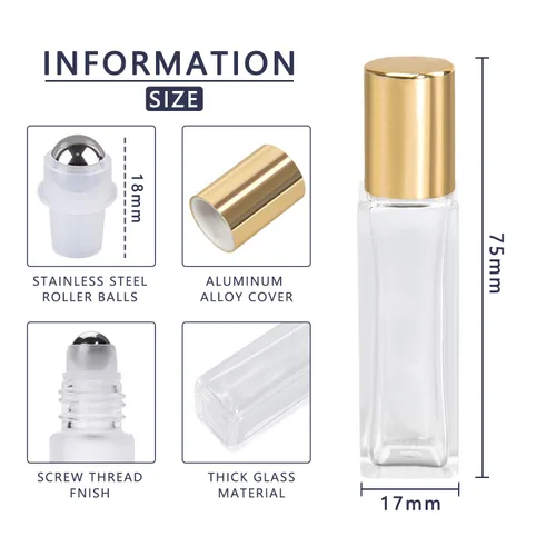 Vista 2 de wifreo 40 botellas de vidrio de 0.3 fl oz para aceites esenciales, botellas de muestra de perfume transparente recargables ecológicas con bola