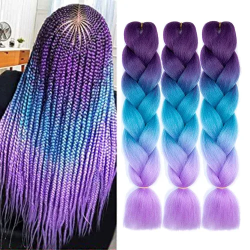 Vista 7 de Cabello trenzado de fibra sintética, tamaño jumbo, extensiones de cabello Kanekalon suave, color negro, (24 pulgadas, 3 piezas)