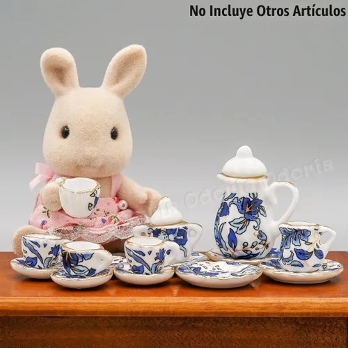 Vista 4 de Odoria 1:12 Miniatura 15pcs porcelana azul Chintz taza de té Set (azul)