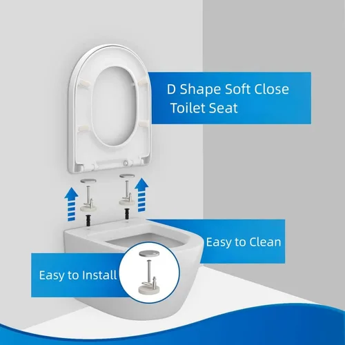 Vista 3 de Asiento de inodoro en forma de D/U, cierre suave y liberación rápida para facilitar la limpieza, diseño de bisagra estable para evitar que se mueva.