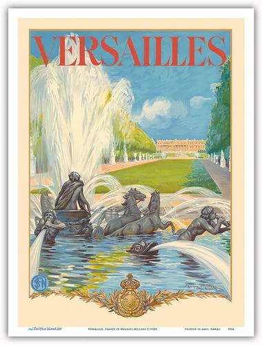 Vista 10 de Versailles France - Apollo Fountain - SNCF (French National Railway) - Vintage Railroad Travel Poster by Maurice Milliere c.1930s - Master Art Print