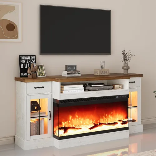 Vista 12 de 4 EVER WINNER Soporte de TV con chimenea de 70 pulgadas para televisores