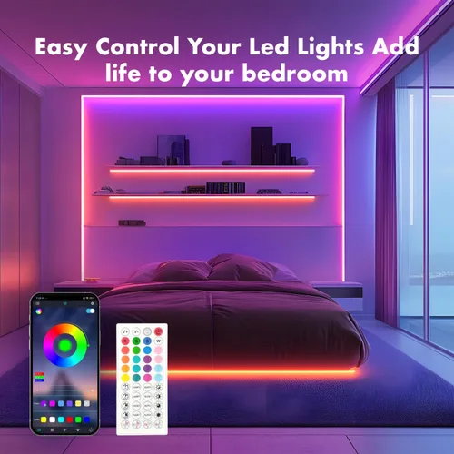 Vista 3 de Luces de Cuerda de Neón, Tiras de Luces LED RGB de 65.6 Pies, Control por Aplicación, Control Remoto IR, Sincronización de Música, Impermeable IP67