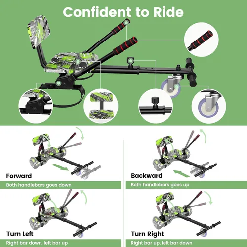 Vista 5 de SISIGAD Scooter Seat Attachment, 6.5'' Self Balancing Scooters Go Kart with Bluetooth and LED Lights