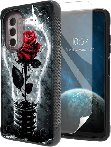 Vista 44 de Funda para Moto G Stylus 5G 2021 con protector de pantalla, a prueba de golpes, 2 en 1, parte trasera duradera de policarbonato duro texturizado