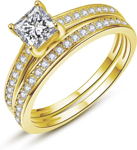 Vista 8 de AVECON Anillo de compromiso de corte princesa de 1.35 quilates de plata de ley 925 para mujer, juego de anillos de boda de circonita cúbica, tallas