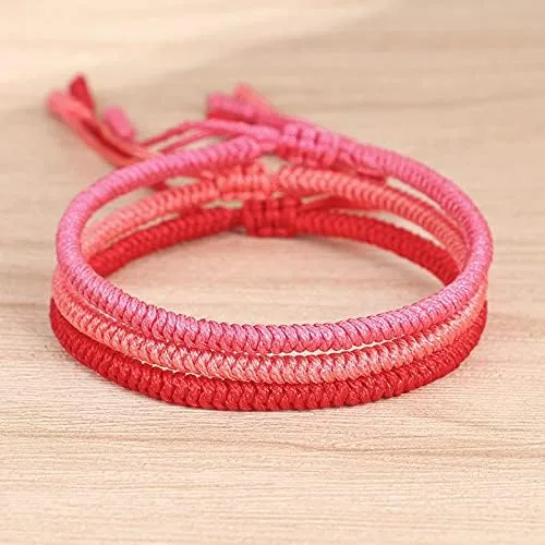 Vista 2 de COLORFUL BLING Pulseras tejidas budistas tibetanas hechas a mano para hombre y mujer, pulseras de cuerda roja de la suerte para joyería de protección