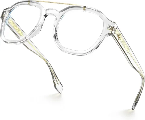 Vista 10 de VISOONE Gafas retro redondas antifatiga ocular de metal medianas, gafas de bloqueo de luz azul para juegos de computadora, mujeres y hombres, Sanford