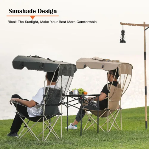 Vista 6 de Silla plegable portátil, toldo para camping, césped, playa, almohadilla reforzada, verde oscuro y caqui (caqui)