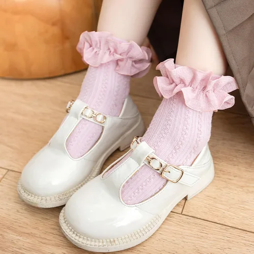 Vista 3 de AQOKKA Flower Baby Girls Socks with Non-Slip Grips Cute Cotton Princess Low Newborn Baby Socks for Girls Toddler 0-12 Months