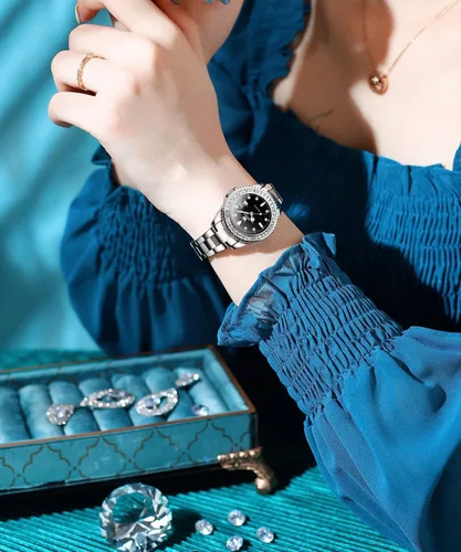 Vista 2 de OLEVS Reloj de pulsera para mujer, elegante, con diamantes, analógico, de cuarzo, de dos tonos, de acero inoxidable, impermeable, luminoso, regalo