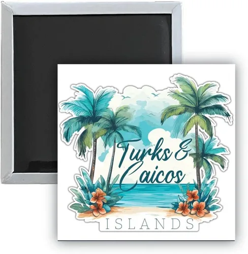 Vista 4 de Turks and Caicos Design C Souvenir - Imán para nevera (2.5 x 2.5 pulgadas), paquete de 2