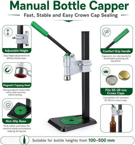 Vista 2 de Taponadora de botellas con palanca de banco ajustable, herramienta de sellado de botellas de prensa de metal, dispositivo de cierre manual