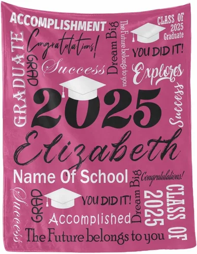 Vista 27 de MyPupSocks Manta personalizada de graduación 2025, clase de con nombre de la universidad, regalos personalizados, manta con texto para sobrina