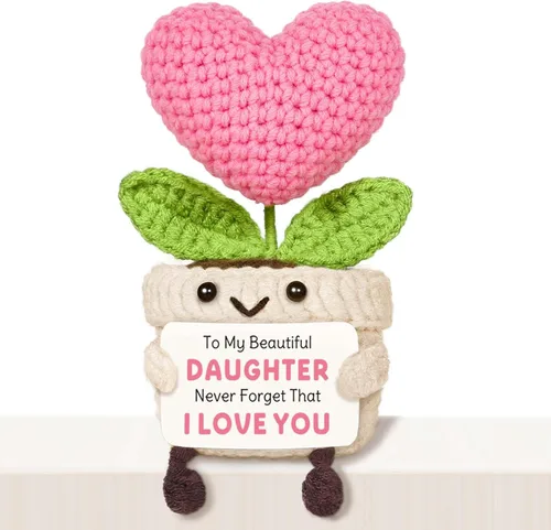 Vista 37 de Regalos de cumpleaños número 16 para niñas, flor de corazón rosa de ganchillo hecha a mano, regalos de dulces 16 para niñas, decoraciones