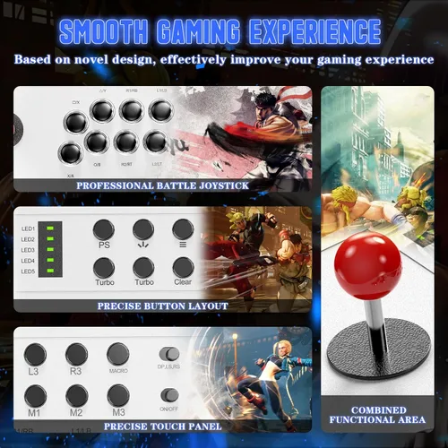 Vista 5 de Nonbliep Wired Arcade Stick Compatible with PS5/PS4/PC/, for PS5 Fight Stick with Programming Function, Turbo Function, 9.8FT Braided Cable Fight
