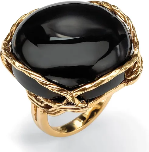 Vista 4 de Palm Beach Jewelry - Anillo de almohada con cabujón de ónix negro natural chapado en oro amarillo de 14 quilates