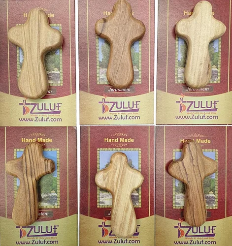 Vista 3 de Cruz de sujeción de madera de olivo de Zuluf de 6.35 cm, para palma, católica, cristiana, regalo certificado de Tierra Santa, Belén