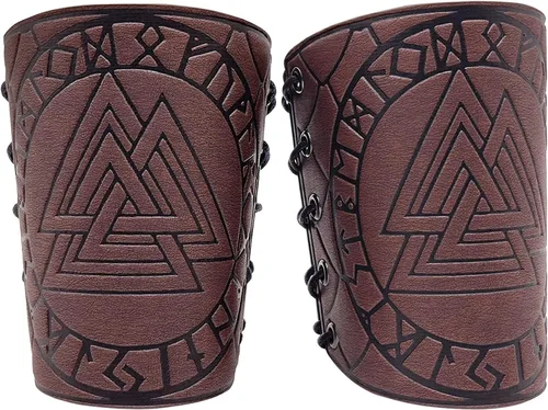 Vista 12 de Medieval Leather Bracers Embossed Viking Knight Cosplay Arm Guard Jormungandr Brazo de cuero Armadura-marrón (2pcs)