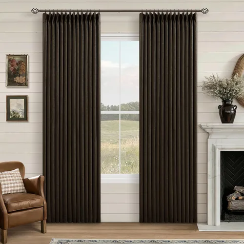 Vista 132 de Juego de 2 paneles de cortinas plisadas negras de 80 pulgadas para sala de estar, cortinas plisadas de lino con forro de 80 pulgadas de largo, 100%