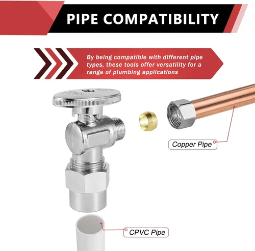 Vista 4 de 1PCS EFIELD Válvula de parada de ángulo, 3/8 "OD Com X 1/2" CPVC conexión de tubería Válvula de cierre de agua de 1/4 de vuelta, latón plateado