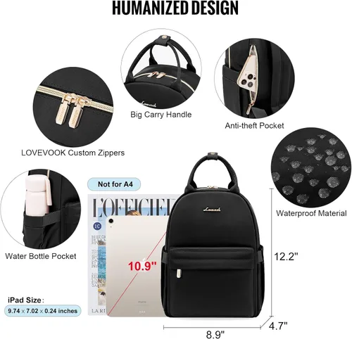 Vista 4 de LOVEVOOK Mini mochila para mujer, bonita mochila pequeña, mochila ligera a la moda para el trabajo, viajes, mochila diaria