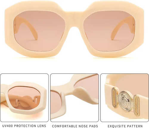 Vista 6 de Gafas de sol de marco cuadrado grueso para mujer, gafas de sol irregulares de moda vintage