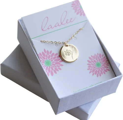Vista 3 de Collar de flor de nacimiento de oro, joyería de flor de nacimiento, regalo de cumpleaños personalizado, collar floral