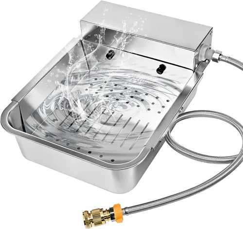 Vista 10 de Dispensador automático de agua para perros con orificio de drenaje y válvula de drenaje, cuenco de agua automático para perros de acero inoxidable
