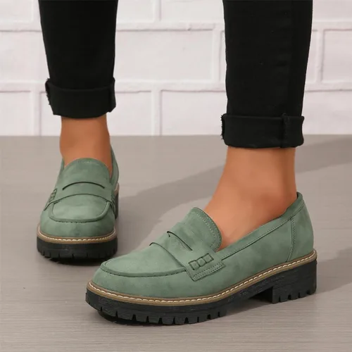 Vista 2 de Mocasines para mujer, con plataforma gruesa, suela de lengüeta, cómodos, para el trabajo, oficina, negocios, casual, zapatos de vestir, talla 5-11