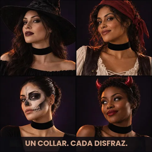 Vista 2 de Gargantilla negra para mujer, cuello de cinta gruesa de terciopelo ancho de los años 90 Negro