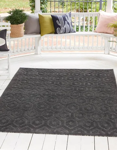 Vista 32 de Unique Loom Outdoor Trellis Textured Collection - Alfombra espacial (2 x 3 pies, rectangular, aguamarina y marfil)
