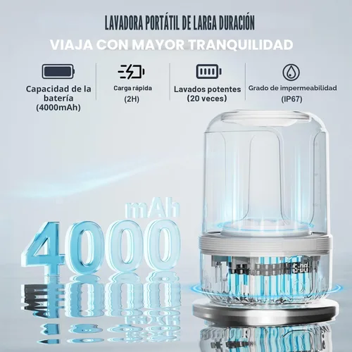 Vista 3 de Lavadora de ropa interior, mini lavadora portátil de 1.5 litros, lavadora de ropa interior recargable, limpia en profundidad, ropa pequeña