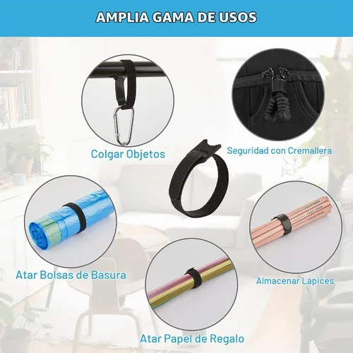 Vista 6 de 90 bridas reutilizables con gancho y bucle, correas de cables ajustables multiusos para organizar el hogar, la oficina y los centros de datos