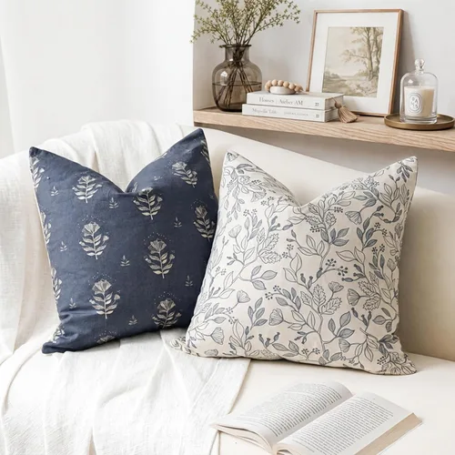 Vista 12 de SageSelvas Fundas de almohada decorativas florales de 18 x 18 pulgadas, juego de 2, fundas de almohada de estilo rústico costero azul para sofá