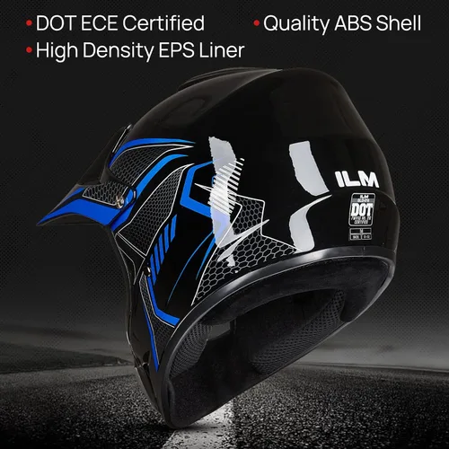 Vista 2 de ILM - Casco para niños o jóvenes para motocross o cuatrimoto o calle, de cara completa, para moto, incluye lentes y guantes, aprobado por el DOT