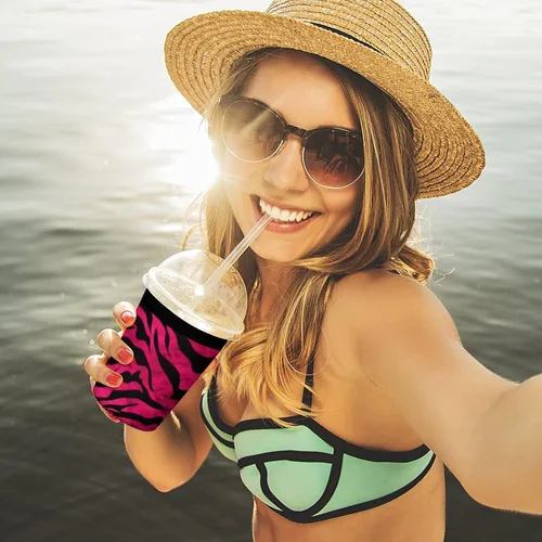 Vista 6 de Little Fat Tiger Head Wild Meerkats Zebra Tiger Leopard Reusable Insulated Neoprene Iced Coffee Cup Sleeves 3 Sizes Diving Material Cup Durable