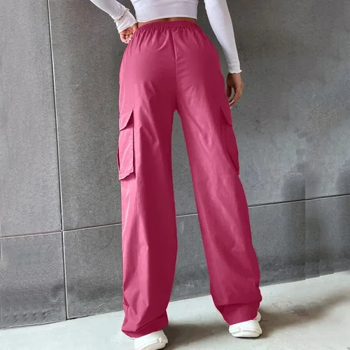 Vista 4 de Pantalones cargo para mujer con cordón de cintura baja y pierna ancha, pantalones de entrenamiento casuales de verano, pantalones ligeros y elegantes
