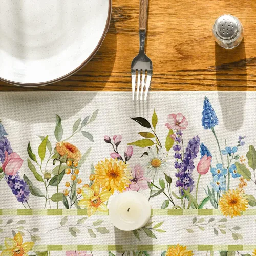 Vista 7 de Artoid Mode Bloom Flowers - Camino de mesa de primavera con tulipanes, decoración de mesa de comedor para decoración de mesa de cocina y comedor