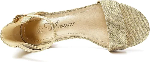 Vista 54 de Athlefit Sandalias para niñas, puntera abierta, correa en el tobillo, tacones bajos, zapatos de vestir para niñas pequeñas y grandes