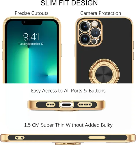 Vista 8 de BENTOBEN Funda para iPhone 13 Pro, iPhone 13 Pro, ajuste delgado, soporte de anillo de 360°, atril, soporte magnético para automóvil, soporte